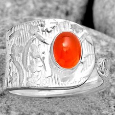 Adjustable - Natural Carnelian 925 Sterling Silver Ring s.7 Jewelry R-1319