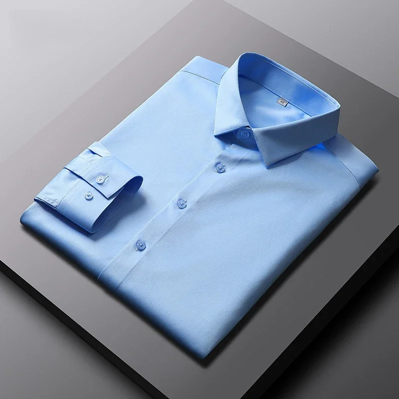 Camisa informal y de moda para hombre manga larga color liso sin planchar y arrugar