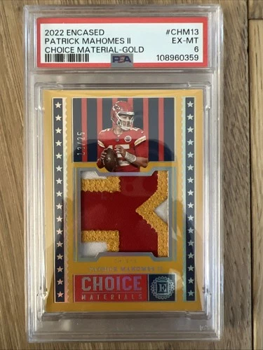 2022 Encased Patrick Mahomes Choice Materials Gold /25 PSA 6