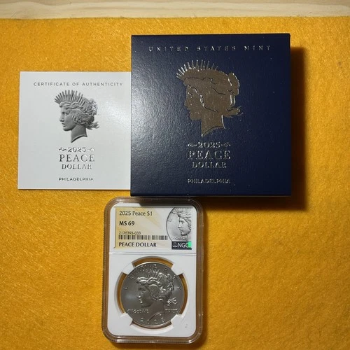 2025 Peace $1 Silver Dollar NGC MS69 w/COA & BOX