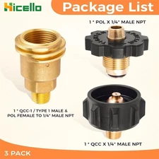 QCC1/POL Acme Nut Propane Gas Fitting Adapter with 1/4 Inch Male Pipe Thread