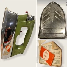 Vintage Avocado Green Chrome Proctor Silex Steam Iron Cloth Braided Cord 13116