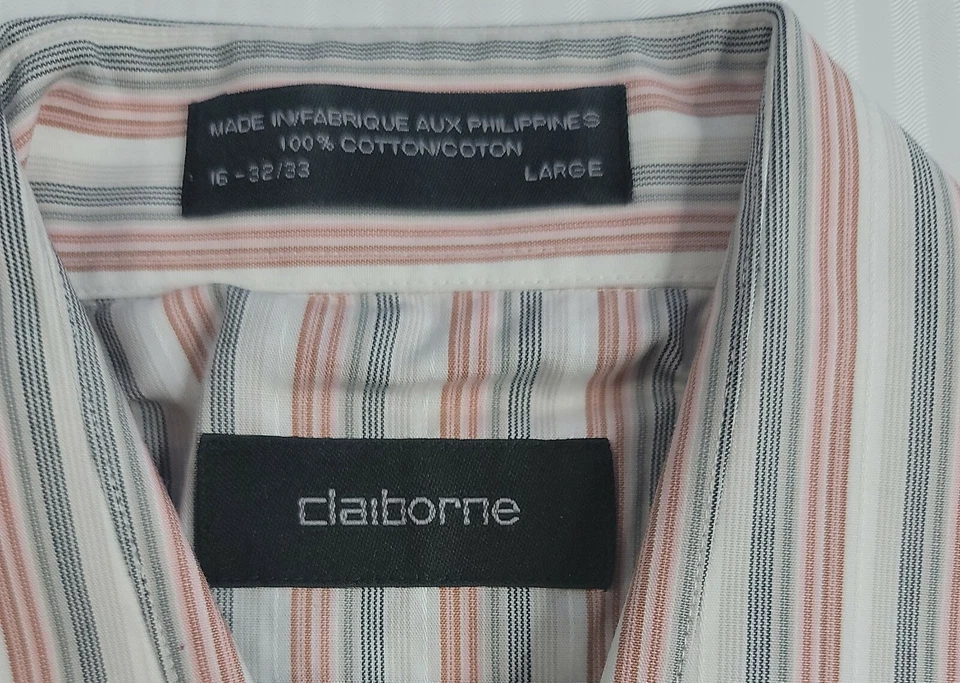 Claiborne Mens Dress Shirt Large 16 32/33 Striped  - Image 3 of 4