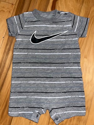NWOT NIKE BABY BOYS GRAY STRIPED ONE PIECE ROMPER SIZE 3M EXCELLENT COND LD7
