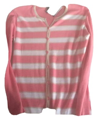 NEU MIT ETIKETT BALLY GOLF CARDIGAN LACHS \ WEISSE GESTREIFT GRÖSSE XL (16)