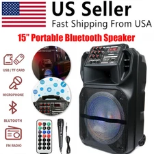 9000W Portable Bluetooth Speaker 15” Subwoofer Heavy Bass Party System AUX & Mic