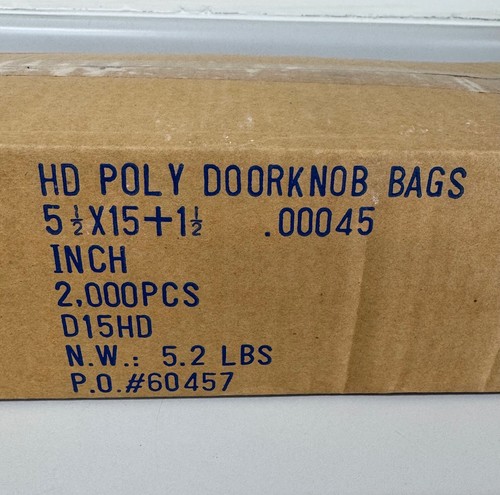 New - Case of D15HD 0.45 Mil High Density Doorknob Bag 5 1/2" X 15" 1 1/2 2,000