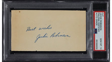 Signed Jackie Robinson Card Dodgers Cut Autograph Best Wishes Inscription PSA 10