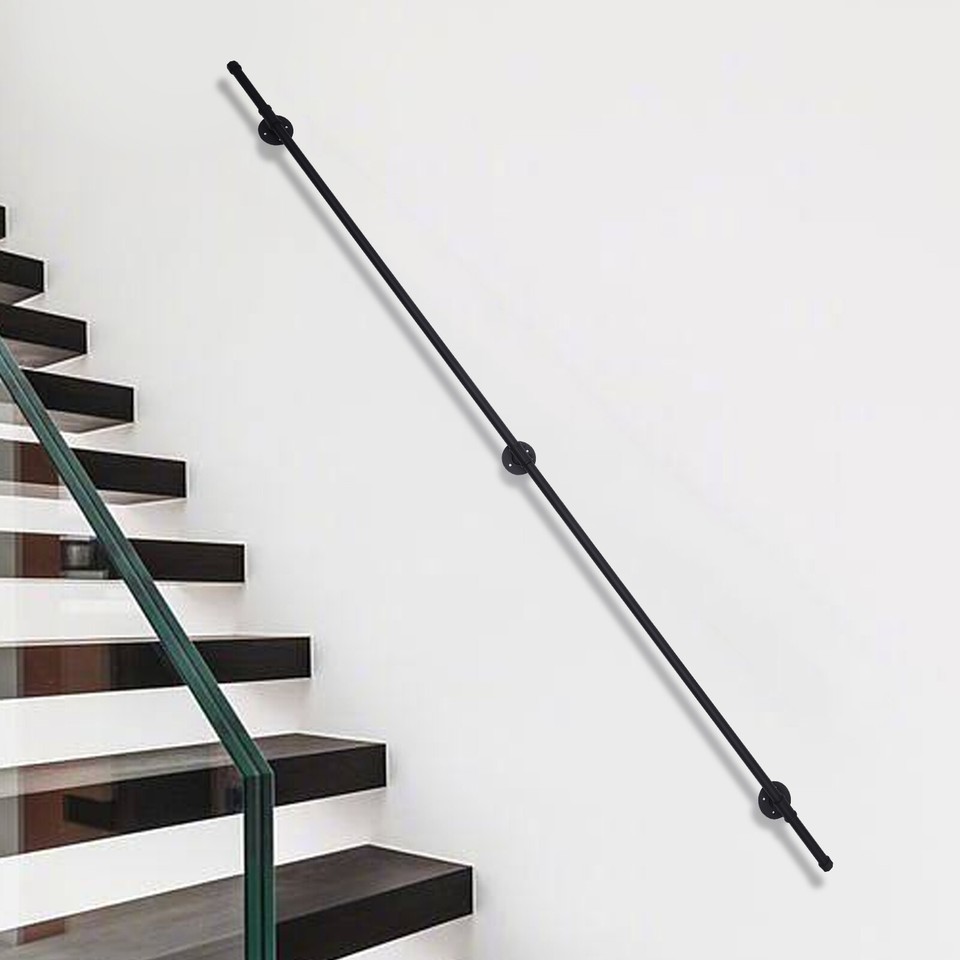 8 FT Iron Handrail for Steps Stair Railing Hand Rail Kit Black Outdoor
