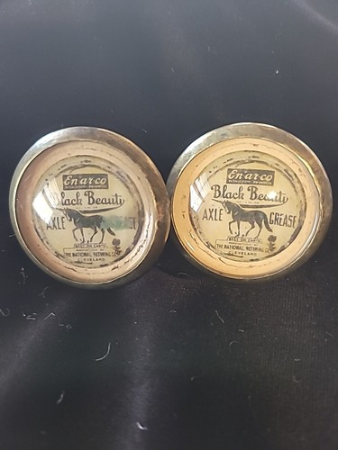 Bridle Rosette's Enarco Black Beauty Axle Grease Adv 2 in Brass Glass - Picture 2 of 5