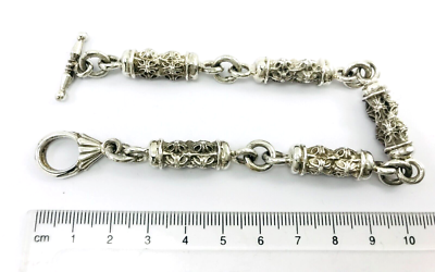 Taxco Mexican 925 Sterling Silver Cylinder Chain Bracelet. 7.1
