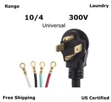 10/4 4' Feet 30 Amps 4 Prong Dryer Cord Laundry Heavy Duty 300V 10-4 Universal