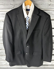 Vintage Lauren Ralph Lauren Dark Gray 100 Wool Striped Blazer Jacket Mens 42R