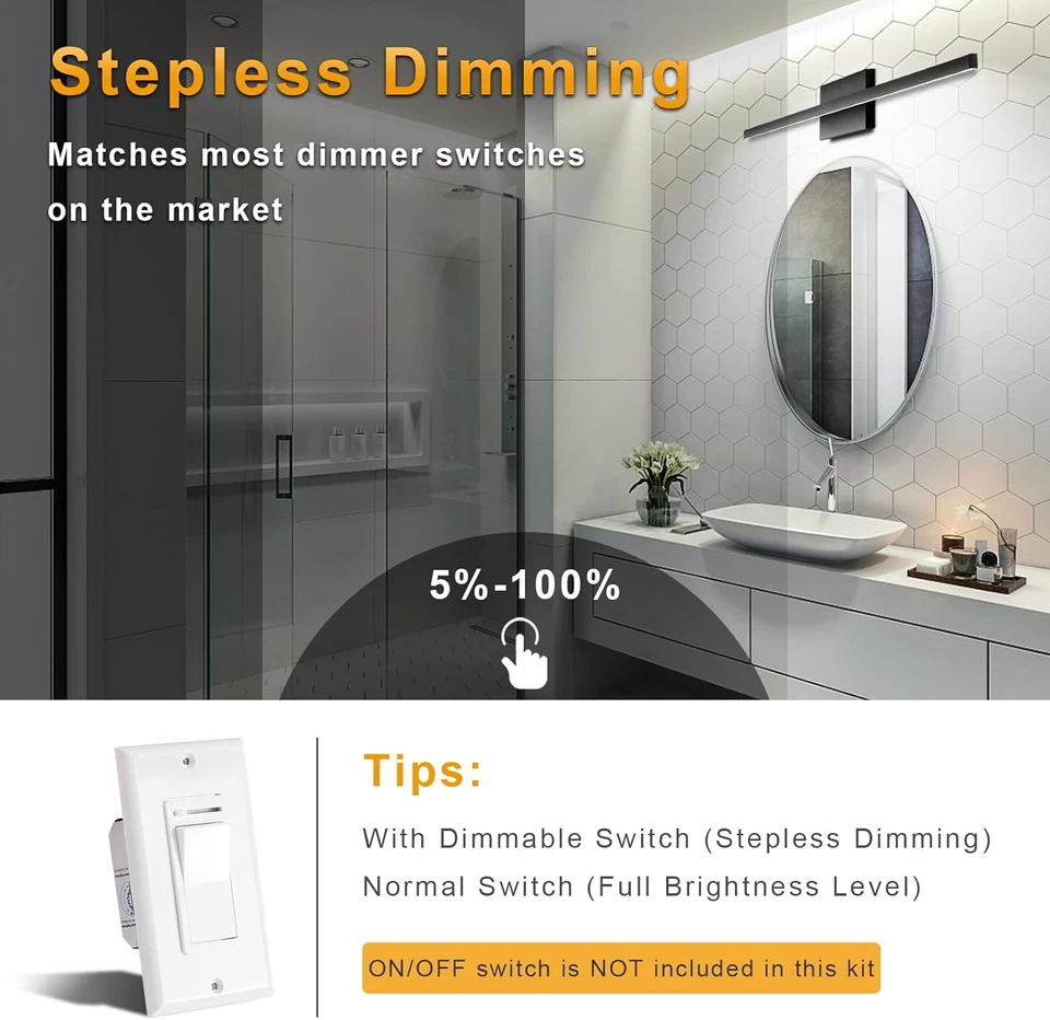 23.6" Dimmable LED Bathroom Lighting Fixtures Over Mirror, Modern Vanity Lights Foto 3 de 4