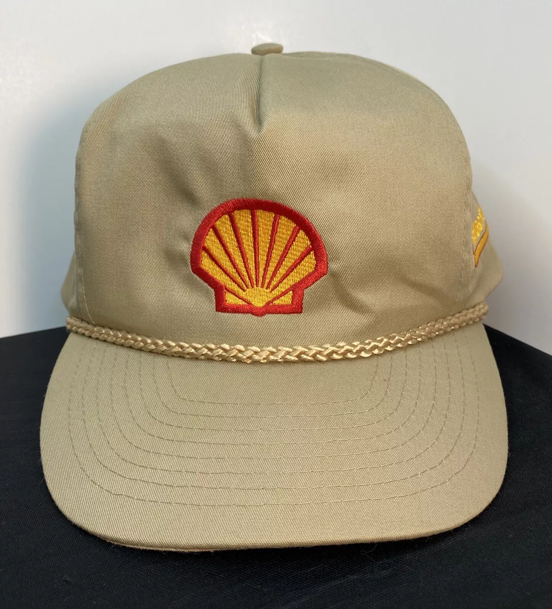 Vintage Shell Oil Gas Station Baseball Cap Truckers Hat snapback w Braid Beige