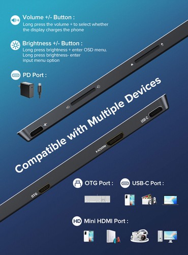 120HZ Rechargeable Portable Monitor Touch,EVICIV Upgraded 15.6" HDR 2*USB C Used - 第 7/13 張圖片