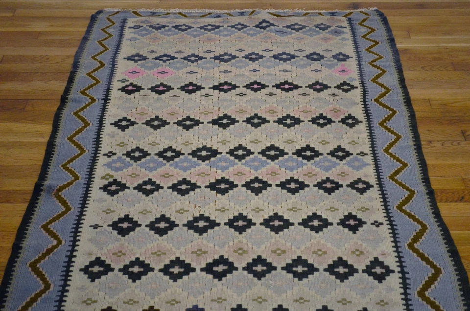 Alfombra de lana Kilim tradicional hecha a mano geométrica corredor vintage oriental 3x9 Foto 3 de 4