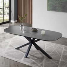 Ceramic Dining Table Extending 6-8 Seater Marble Table Dining Set Black Legs