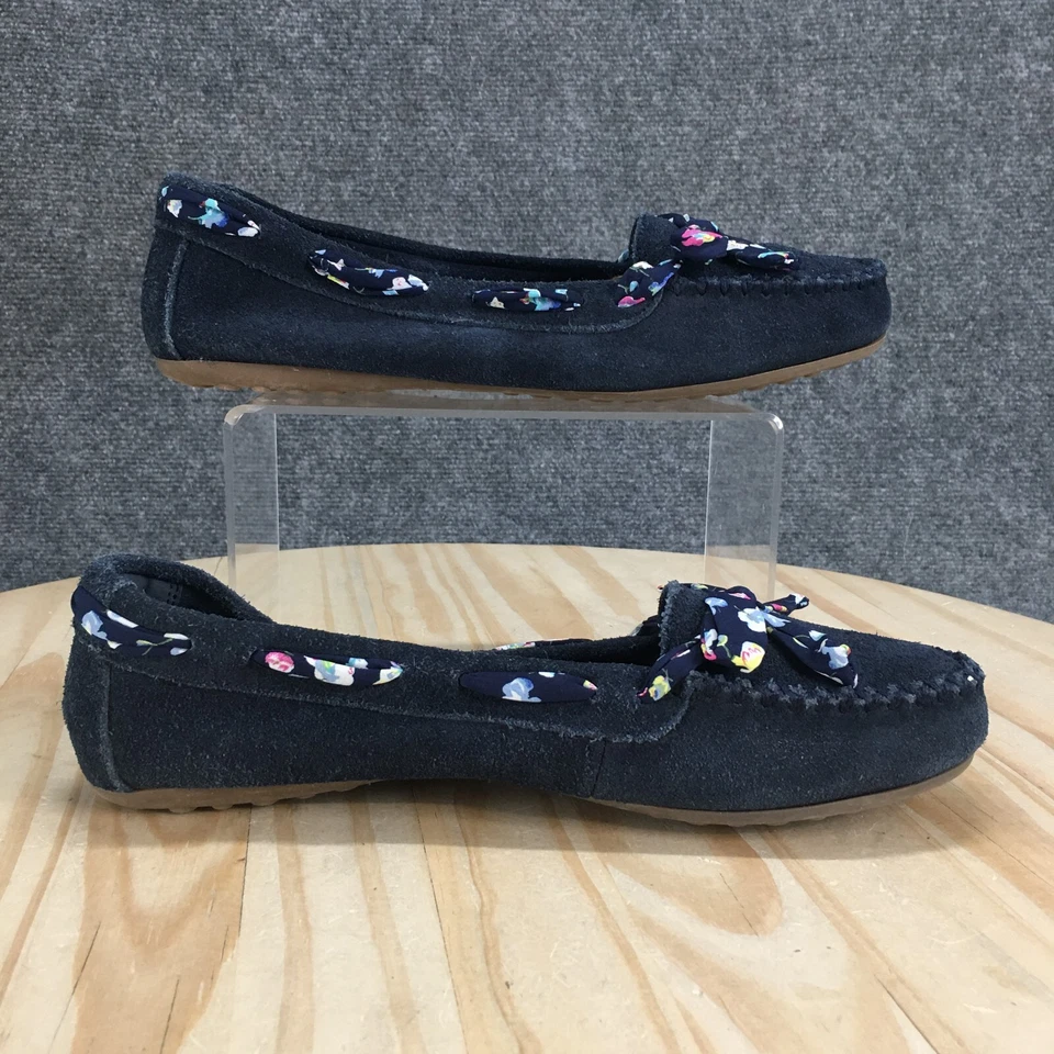 Minnetonka Shoes Womens 10 Blue Floral Bow Moccasin Slip On Flats Suede 69595 - Image 2 of 4