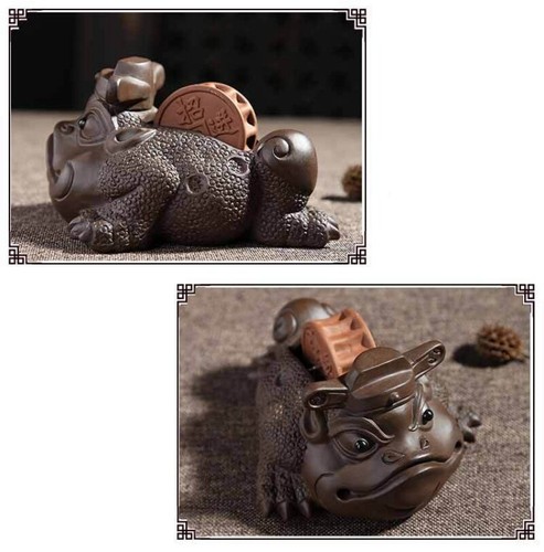Piccola mascotte ricca per animali da tè buona fortuna Yixing Zisha viola argilla ornamento da tavola - Foto 8 di 19