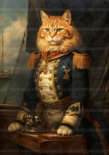Admiral Ginger Cat Art Print Victorian Nautical Captain Tabby Portrait K30