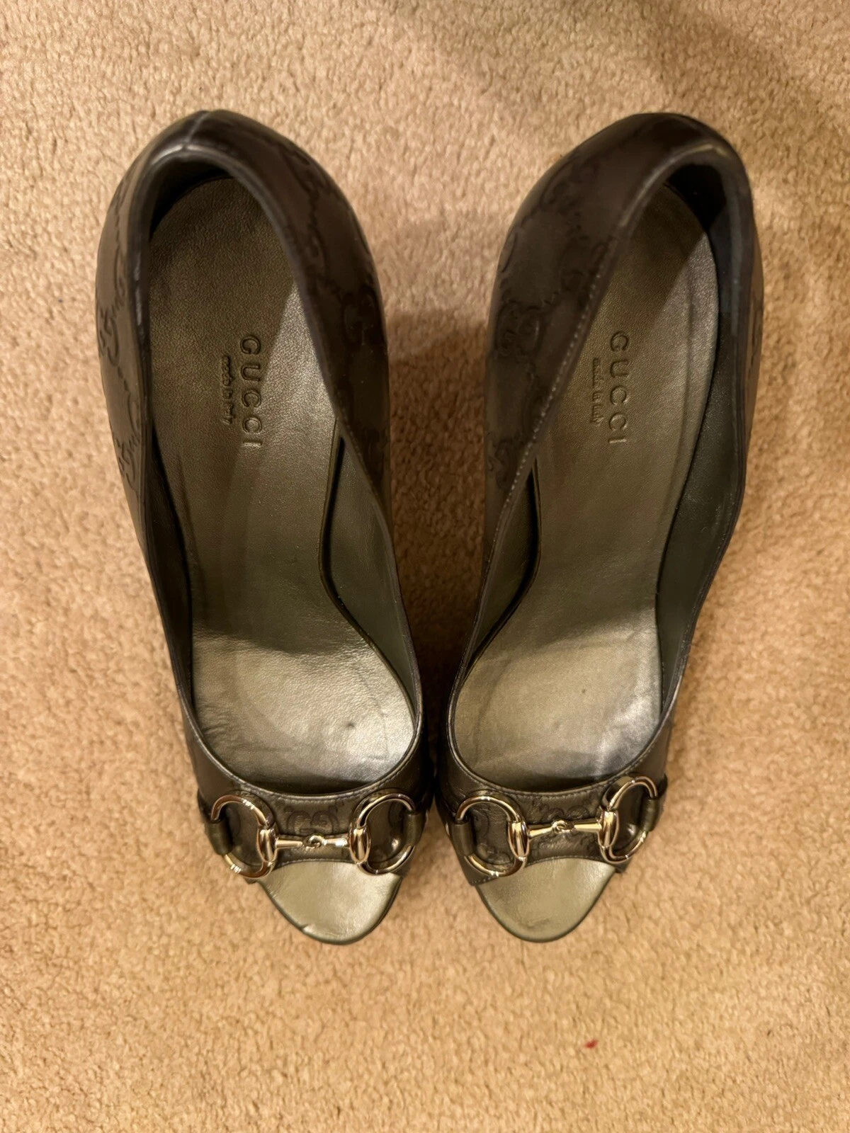 Gucci Plateforme Talons Bout Ouvert Femme 9B Gunmetal