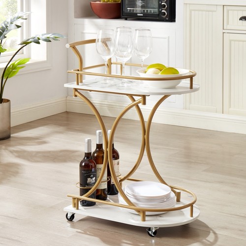 2-Tier Bar Cart, Mobile Serving Cart, Industrial Style Wine Cart for Kitchen