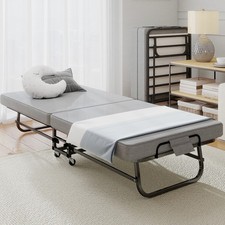 Folding Bed Rollaway Cot Guest Bed with Comfort Foam Mattress Sturdy Metal Frame