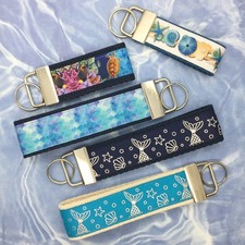 Beach Keychain, Nautical Keyring, Coastal Key Fob Wristlet, Sea Turtle, Mermaid