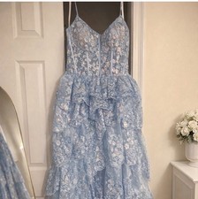 Jovani dress size 10 gorgeous! Light blue, ruffles, lace and sequins