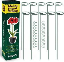 10 Pack 17 Inch Plant Support Stakes with 20 Plant Clips for Garden Flowers