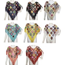 Bohemian Patterned Shawl Wrap Breathable Hollowed Ponchos Travel Sunproof Cloak