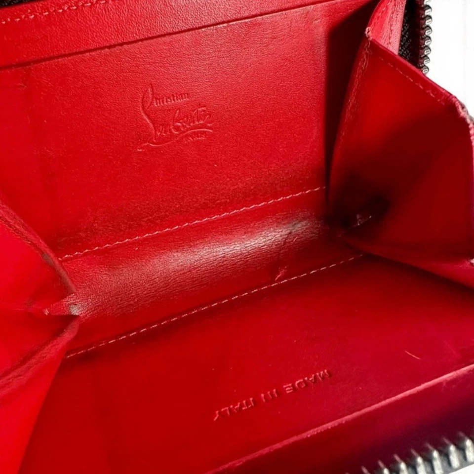 Christian Louboutin Panettone Black Leather Zip Wallet w/ Spikes Box Dust Bag - Image 3 of 4