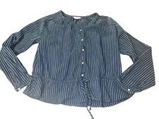 TIME AND TRU Women's Size XL 16-18 Blue White Striped 100% Cotton Textured Top