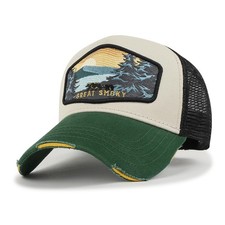 Premium Great Smoky Embroidery Baseball Cap Structured Trucker Hat, Green - G...