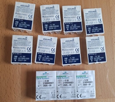 11 weiche KONTAKTLINSEN TAGESLINSEN von VISIOMAX und LENSCARE -5,50 Dioptrien 