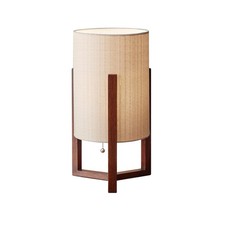 Adesso Quinn Table Lantern - Walnut Birch Wood Natural Linen Shade Perfect