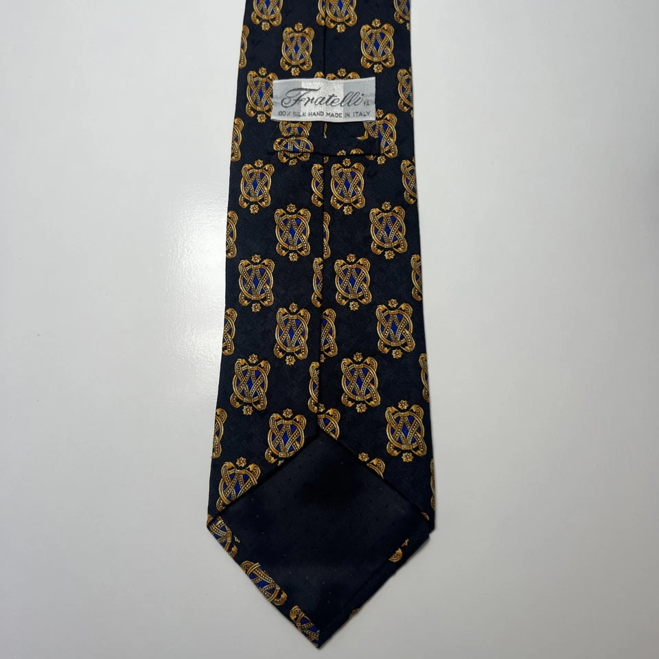 Corbata Fratelli Moda 100% Seda Hecha en Italia Azul y Dorado Foto 2 de 4