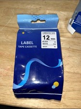 Label Tape 12mm Laminated Tape White With Black Ink (b1) - FREE UK DELIVERY!!!!!