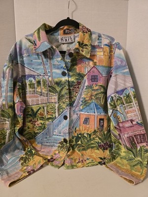 KEREN HART Size XL Art To Wear Jacket SEASIDE LANDSCAPE Vintage