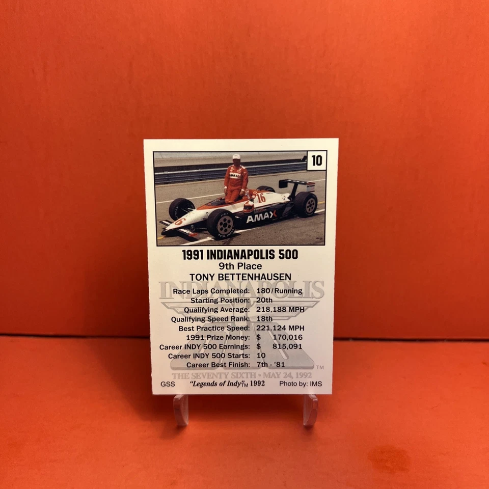 1992 Collegiate Collection Legends of Indy Tony Bettenhausen #10 HOF NM🦄 - Image 2 of 2