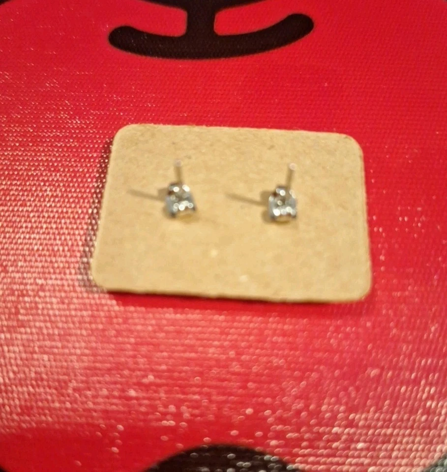 Hello Kitty Face Silver Plated Stud Earrings Sparkly Crystals Red Bow/Face - Image 2 of 4