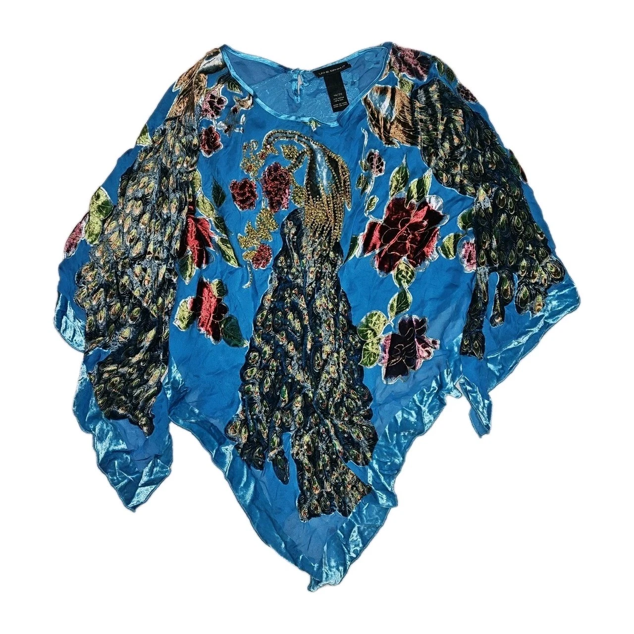 Vtg Velvet Peacock Shawl Scarf Beaded Semi Sheer Colorful Poncho Size 14/20 Boho
Opens in a new wind