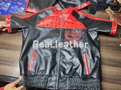 Vintage MCM Black Red Leather Tracksuit Jacket &Short Set