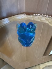 Signed VTG Leo Ward 1988 Double Blue Birds of Happiness Heart Base Glass Decor
