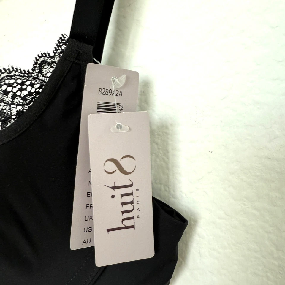 Sujetador Huit Paris Mujer Talla 36A Negro Encaje Ribete Con Aros Balconette Coqueta Elegante Foto 3 de 4
