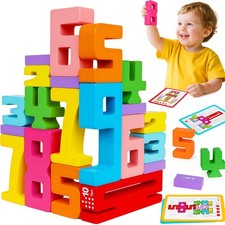 Montessori Wooden Number Building Blocks Toys for Toddlers Kids Stacking Numb...