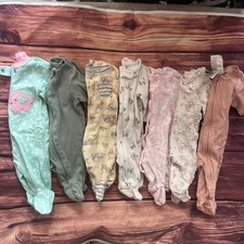 Baby girl Newborn NB Footed Zip Cotton One Piece Sleeper Pajama Lot Bundle x7