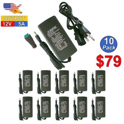 LED Light Switch Power Adapter 10~50 Pack 12V 5A Led Converter 120V AC To 12V DC