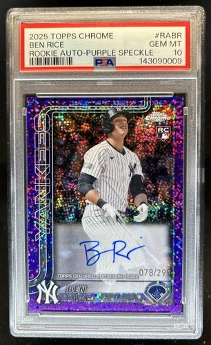 2025 Topps Chrome Ben Rice Rookie Auto RC Purple Speckle Refractor #/299 PSA 10